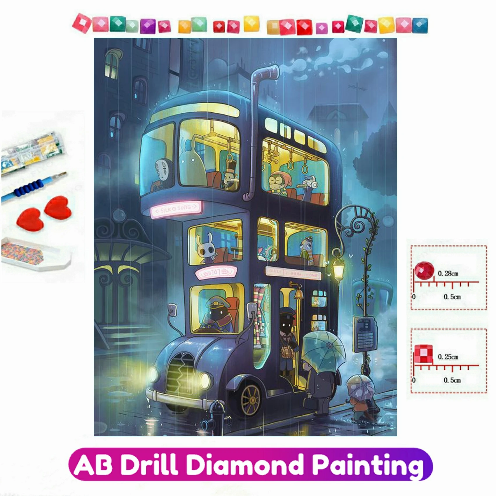 

Mystery Bus at Night 5D AB Diamond Painting DIY Full Square Round Mosaic Embroidery Cross Stitch Kit Rhinestone Art Home Decor