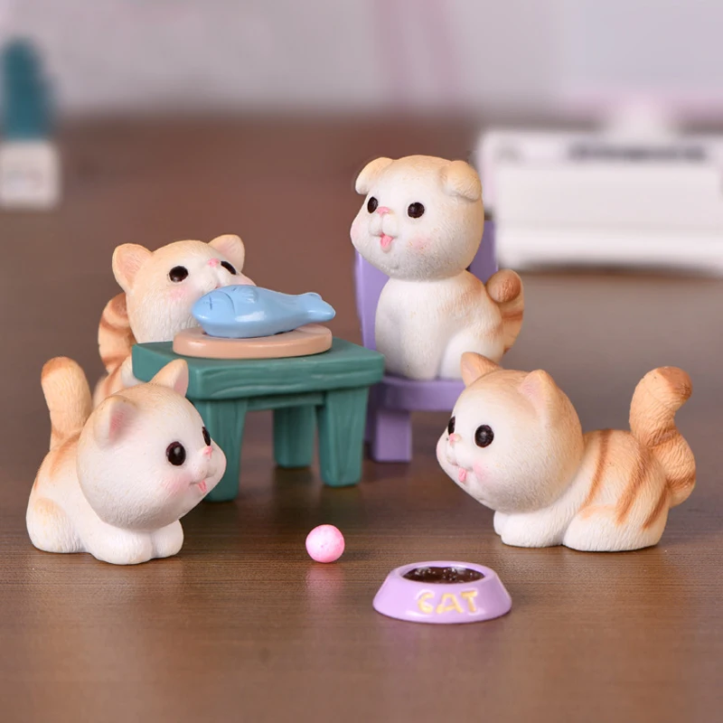 

Cartoon Cat Figurines Miniatures Kitten Cat Cute Animal Home Decor Cute Desktop Garden Decoration 2023 New Year Resin Ornaments