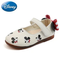 disney mickey princess girls leather shoes bowknot flat heels single butterfly shoes kids fashion girls birthday gifts