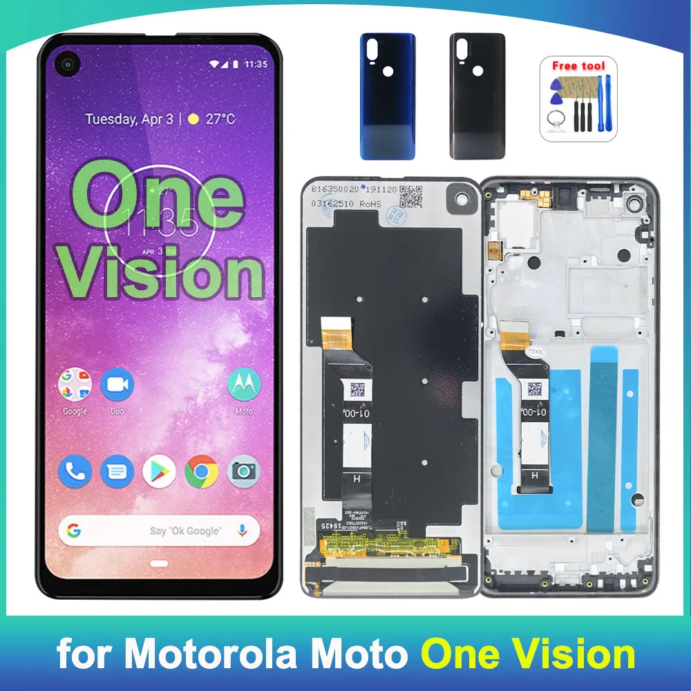 Фото 6,3-дюймовый ЖК-дисплей для Motorola Moto One Vision XT1970, сменный преобразователь сенсорного экрана в сборе для Moto One Vision XT1970-1-2 №1