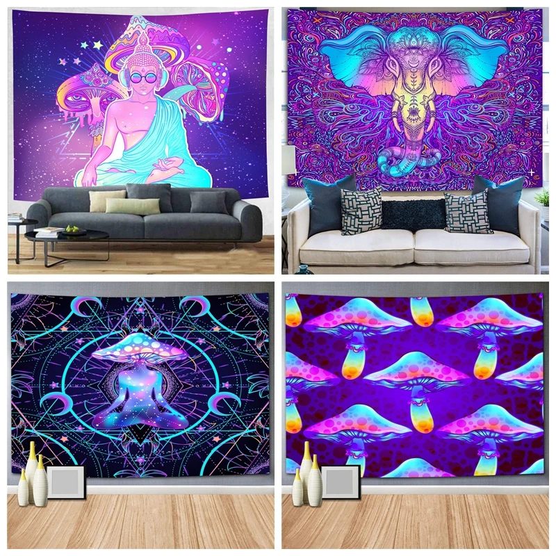 

Абстрактный фиолетовый флуоресцентный Настенный декор МАНДАЛА ГОБЕЛЕН абстрактный Слон Бабочка гриб подвесной Гобелен Коврик для йоги