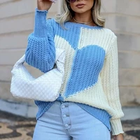 women printed patchwork o neck elegant knitted sweaters long sleeve sweaters winter fashion ladies slim lady casual loose mujer