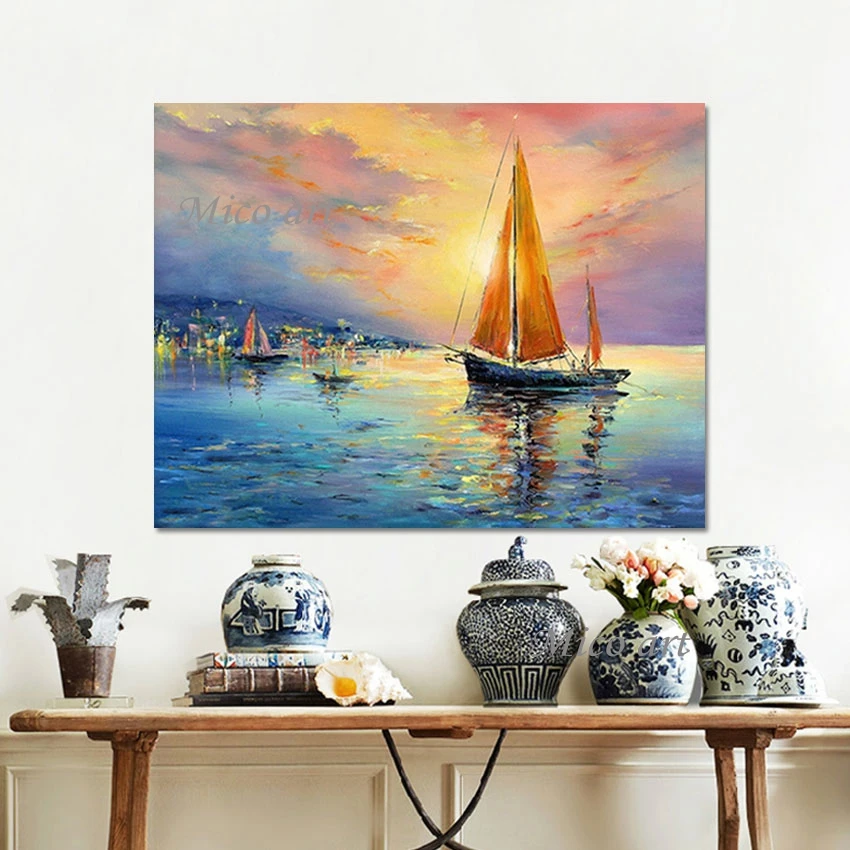 

Canvas Art Wall 3d Beautiful Picture Scenery Off The Coast Hand Painted Artwork Frameless Abstract Oil Paintings Of Sailboats