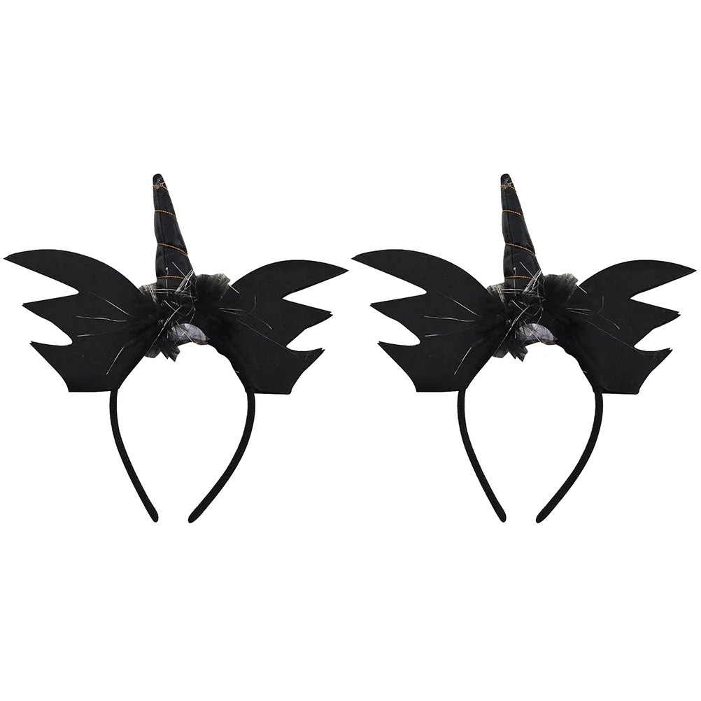 

2 Pcs Costume Unicorn Headband Bat Hair Accessories Animal Ears Headbandate 27x15cm Black Fabric Decorative Headdress Child