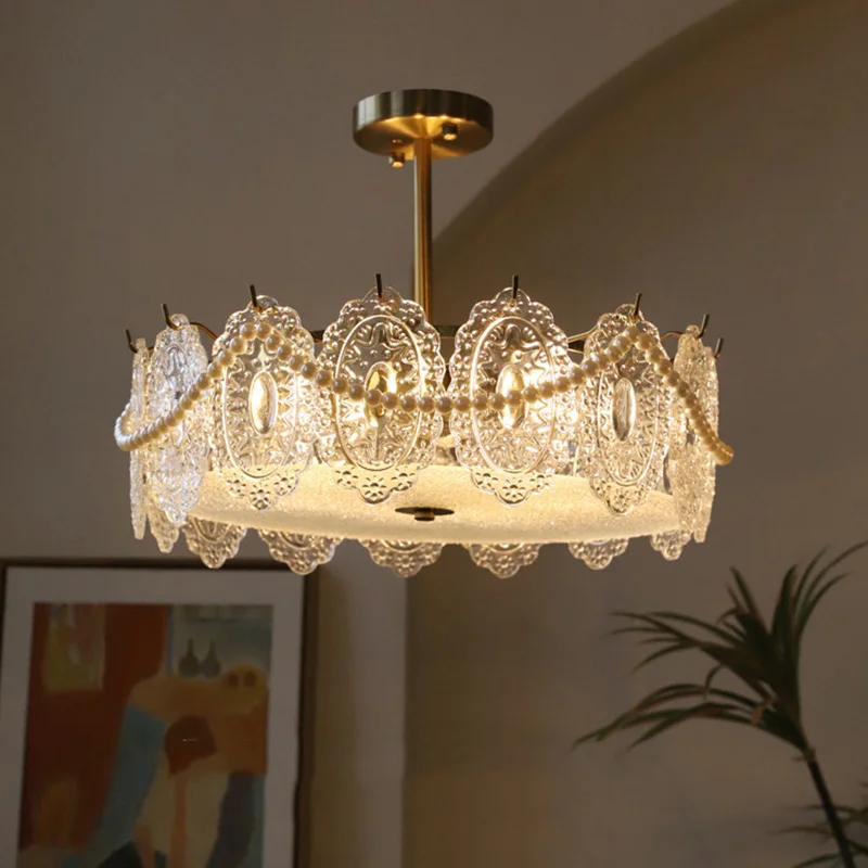 

Pendant Lights French Luxury Carved Glass Crystal Ceiling Chandelier Living Room Decoration Bedroom Study Room Led Indooring