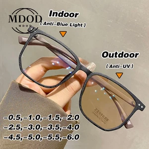 Anti Blue Light Myopia Glasses Degrees 0 To - 6.0 Photosensitive Color Changing Reading Glasses Outd