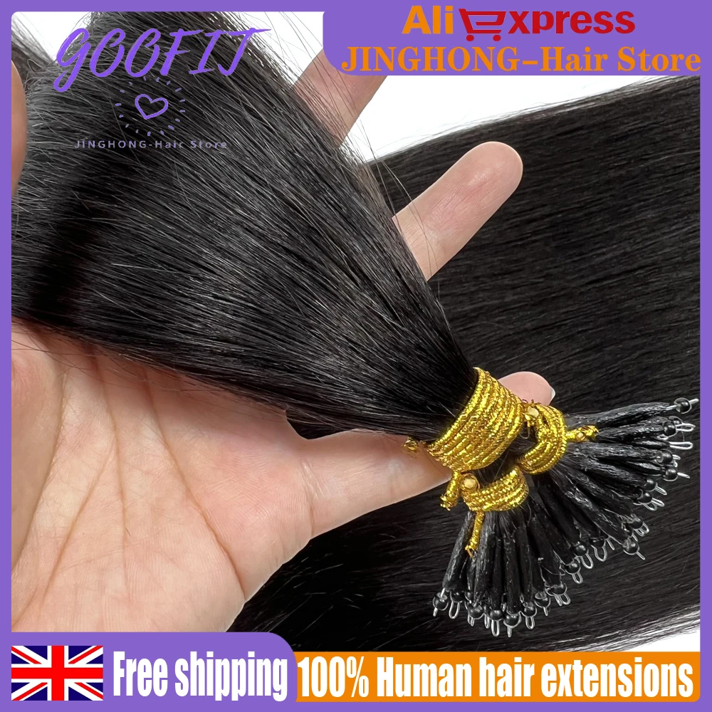 GOOFIT 100% Human Hair Extensions Remy Hair Extensions Tip Nano Ring Micro Beads Double Drawn 0.8G