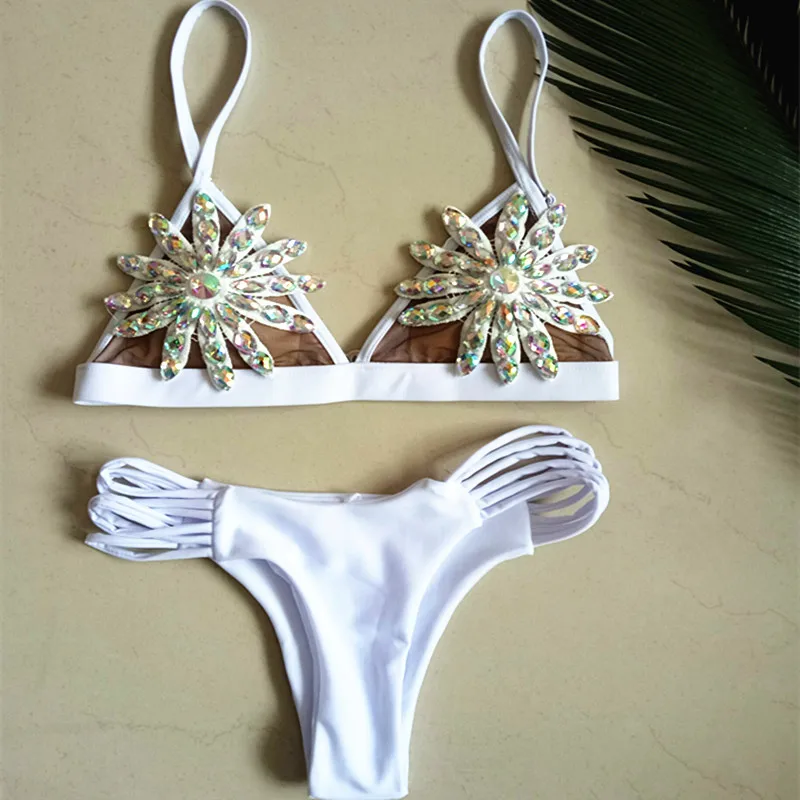 

Lace Bikini Diamond Swimsuit Crystal Women Swimwear Nude Bikinis Brazilian Rhinestone Beachwear Push Up Bikini 2023