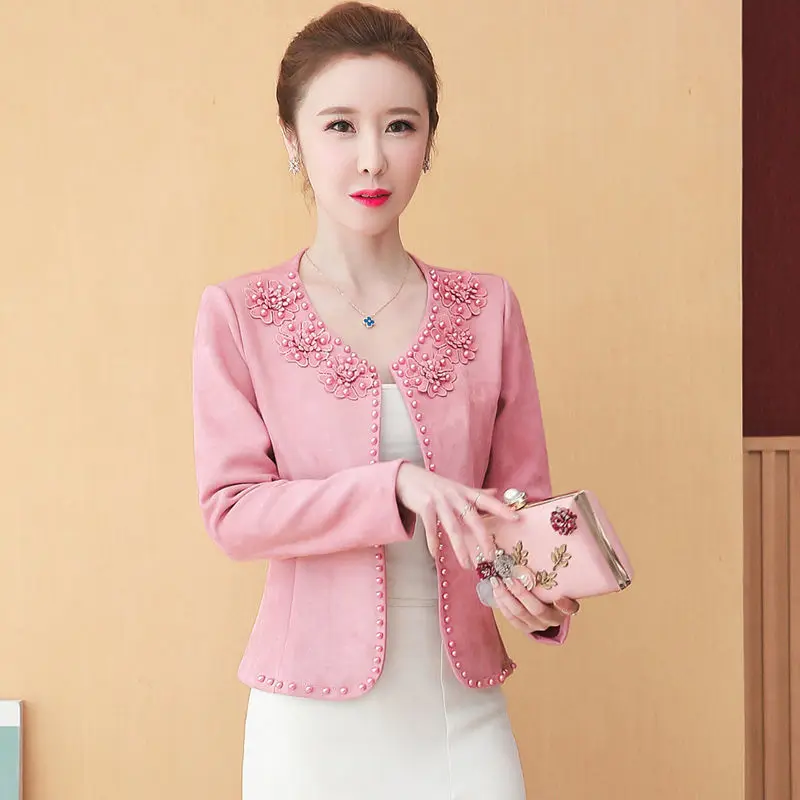 Office Ladies Beading Solid Women Blazer Elegant Autumn Jacket Elegant Vintage Formal Party Female Suits Streetwear Outerwear