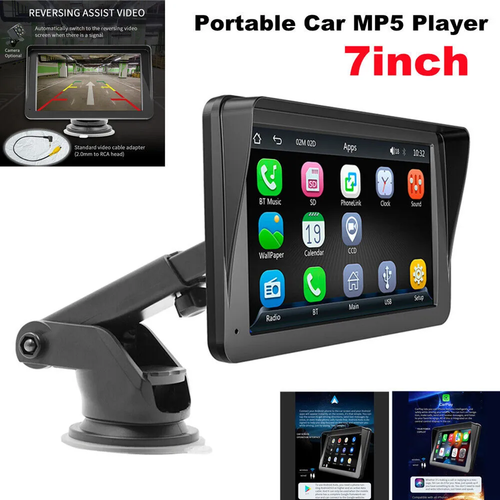 

7-дюймовый портативный автомобильный mp5-плеер, беспроводной Carplay, автомобильный FM стерео, мультимедийный, Bluetooth, Вставка карты, хост, беспрово...