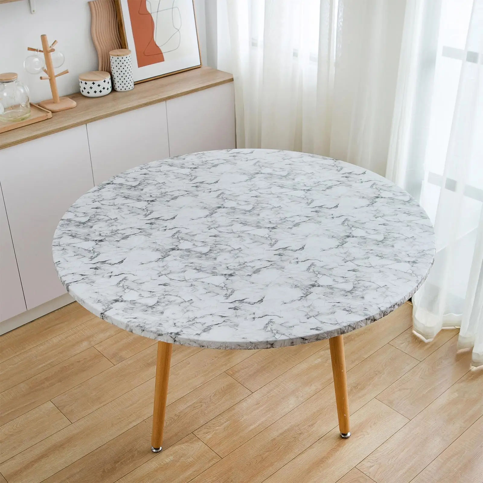 

Round Vinyl Fitted Tablecloth Waterproof Elastic Edge Pattern Stain Resistant