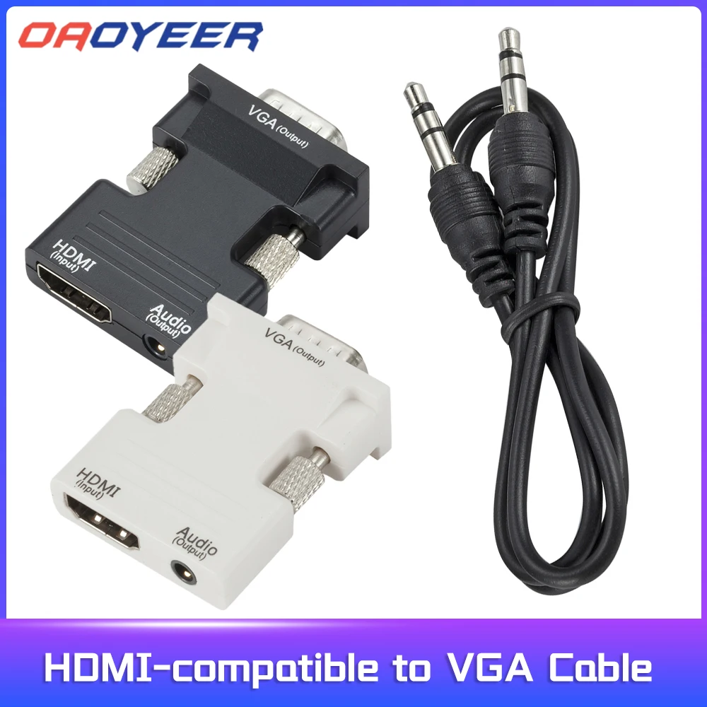 HDMI-совместимый с VGA-кабелем, HDMI-совместимый конвертер VGA, цифровой аудио-кабель, видеоконвертер, разветвитель 1080P, адаптер