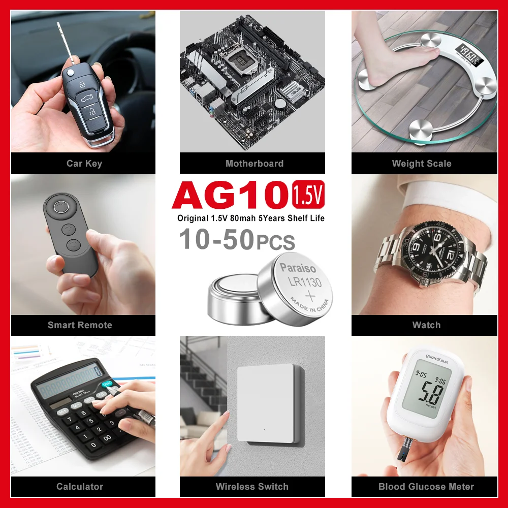 Фото Новые щелочные батарейки высокой емкости AG10 LR54 1,55 В SR54 389 189 LR1130 SR1130 SR1130SW для часов, игрушек, пульта дистанционного управления №1
