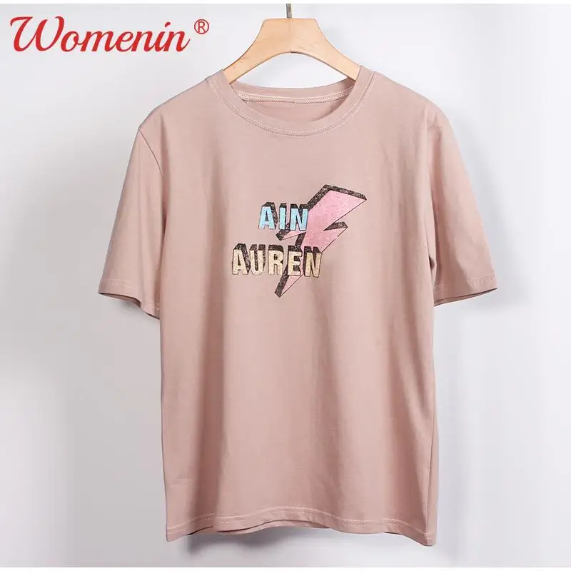 Low Price Clearance Letter Print Women T-shirts 100% Cotton O-Neck Short Sleeve Female 2022 Summer Street Lady Tee Tops |