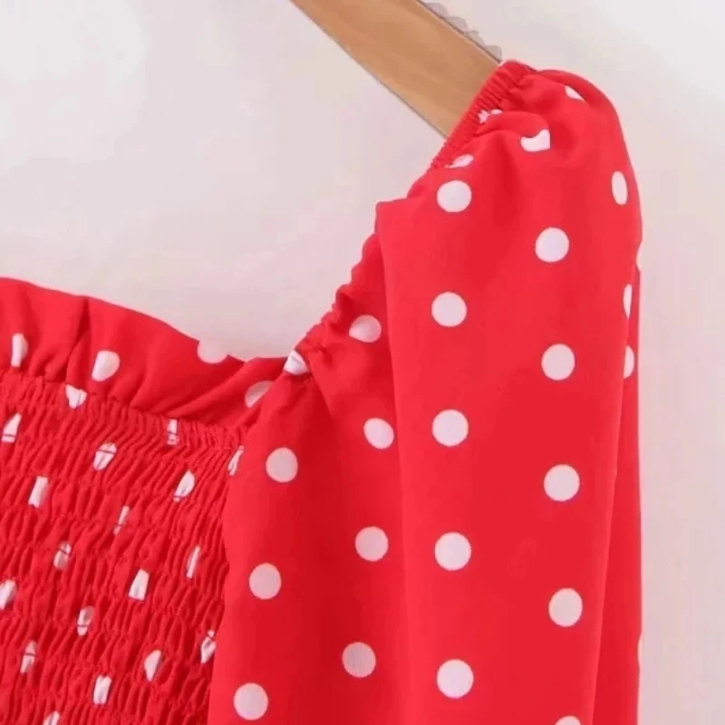 Женская рубашка в горошек с квадратным воротником и длинным рукавом S6589