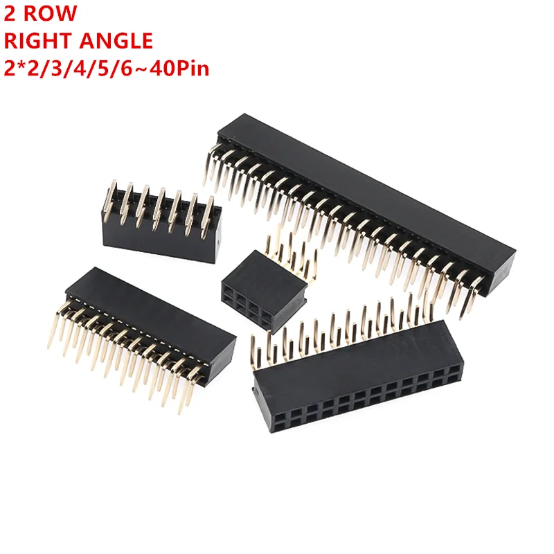 

10PCS 2X2p/3/4p/6p/8p/20p/40p Double Row Right Angle FEMALE HEADER 2.54MM PITCH Strip Connector Socket 2*2/3/4/5/6/8/20/40 PIN