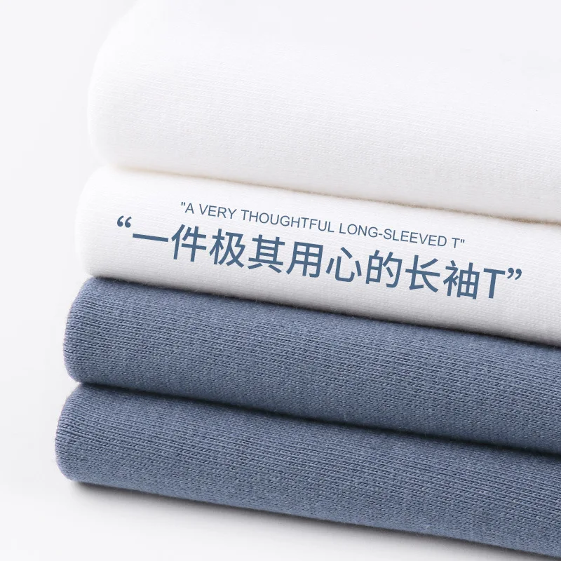 

100% Combed Cotton Loose Fitting T-shirt Long Sleeved Women's Top Thick Cotton 11 Color Round Neck T-shirt Men's Bottom Shirt
