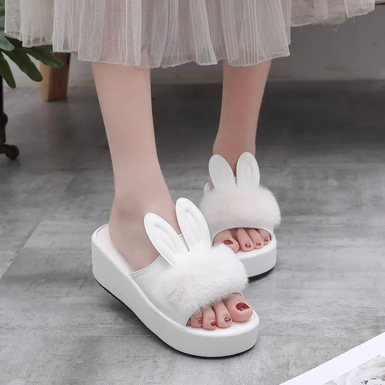 

Shoes For Girls Slippers Casual On A Wedge Med Fur Flip Flops Slipers Women Slides Lady Luxury Summer Plush 2022 Rome Scandals F