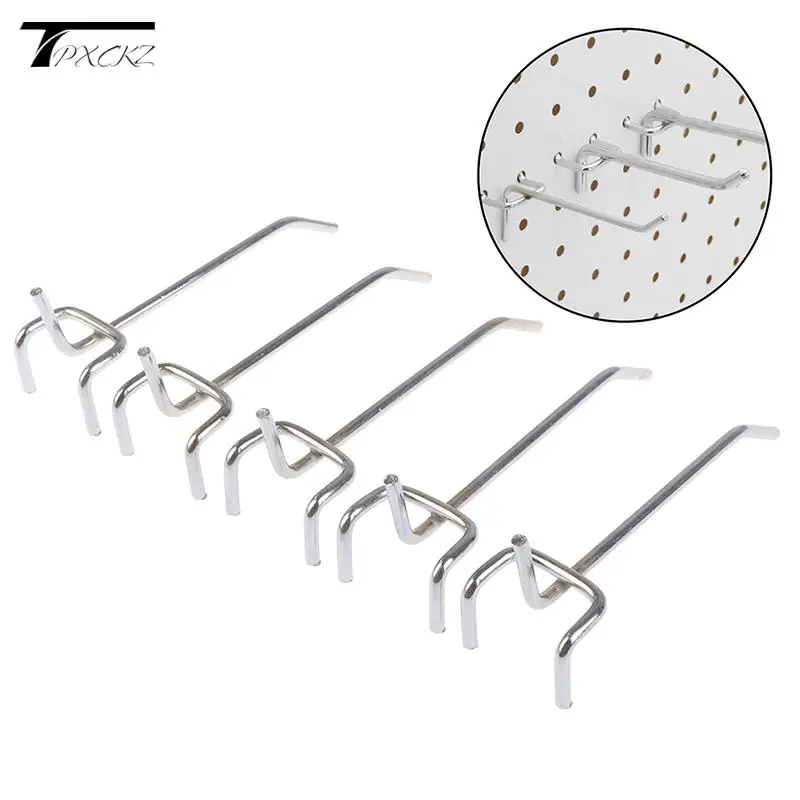 5 Pcs Grid Wall Display Hooks Metal Panel Hang Storage Racks Retail Shop Peg Goods Shelf Fits Perforated Workshop Hook Arm