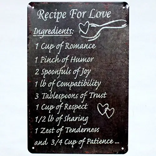 

recipe for love metal tin sign Bar Cafe Garage Wall Decor Retro vintage 7.87 X 11.8 inch