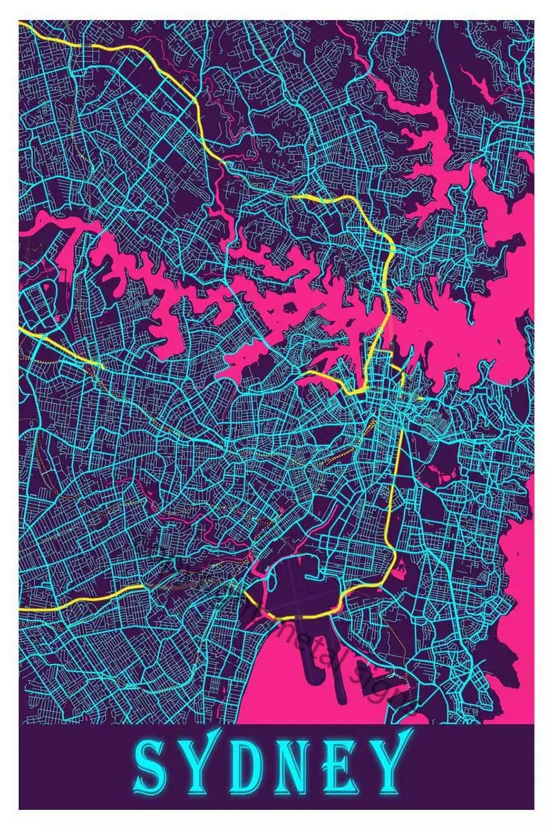 Неоновая Карта города Сидней Настенный декор ретро винтажная металлическая
