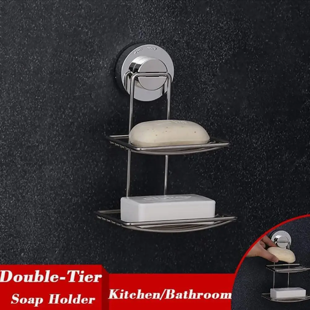 

Bathroom Soap Holder With Suction Cup 2layer Stainless Steel Soap Dishes Soap Bar Holder Adhesive No Drilling For Soap Cleanser