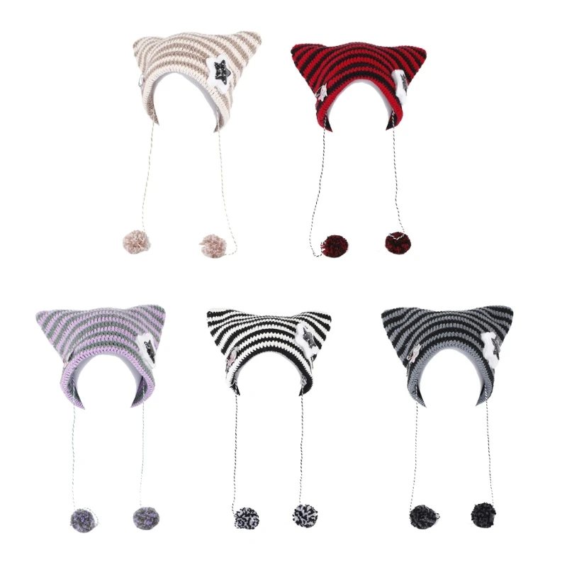 

Adult Knitted Stripe Hat Students Outdoor Cycling Skiing Hat Lovely Cold Winter Keep Warm Hat for Teenagers
