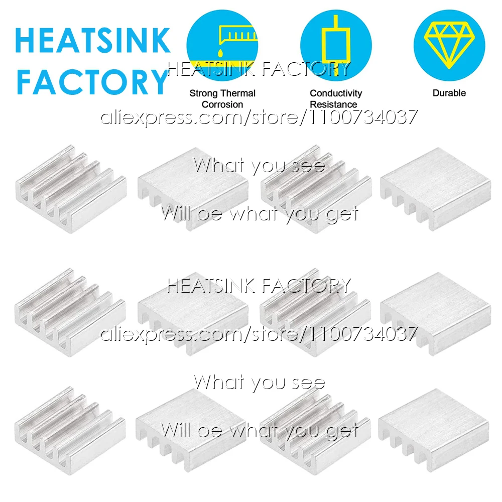 

9x9x3mm Silver Aluminum Heatsink Cooling Radiator for Electronic IC Chip MOS RAM AMD CPU LED Cooler Heat Dissipation