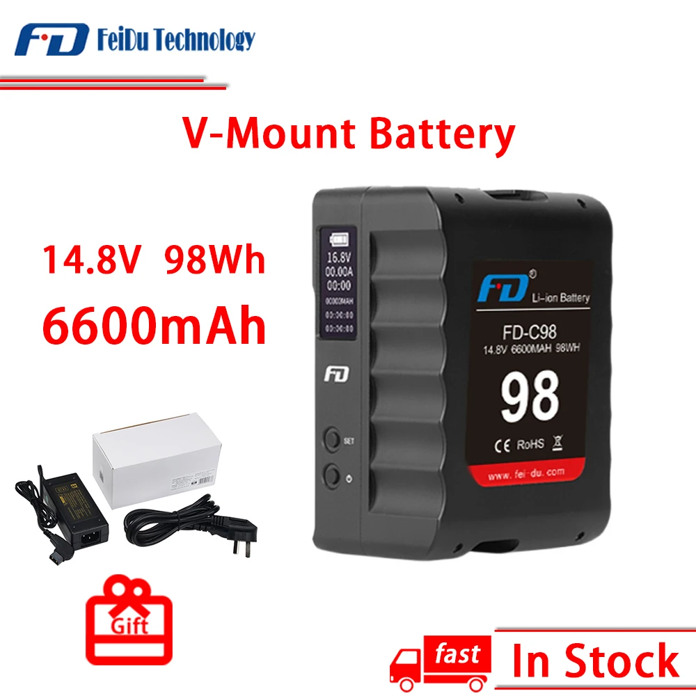 

Аккумуляторная батарея Feidu FD-C50 V-Mount 6600 мАч 14,8 в с большой емкостью V-образной блокировкой маленькая камера SLR Flash Monitor DSLR
