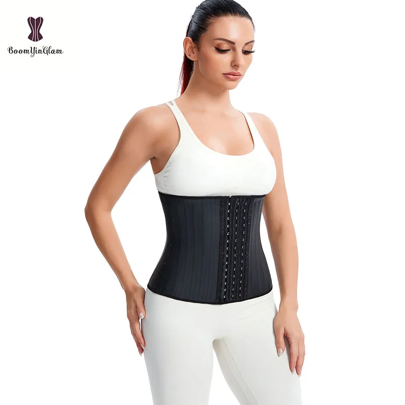 Black Sweat Sauna Slimming Belt Fajas Sashes Workout Girdle Latex Hook Corset Bustier 29 Steel Bones Waist Trainer Shapers
