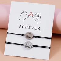tulx 2pcs pinky promise heart bracelets for women men best friends adjustable round charm bracelet friendship couples jewelry