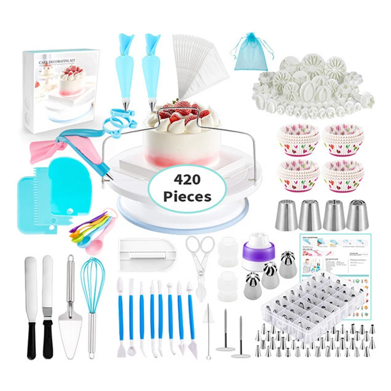 

420PCS Reposteria Cake Decorating Tools Spatula Kit Bakeware Pastry Tools Cake Design Accessories Fondant Piping Bag Nozzles Set