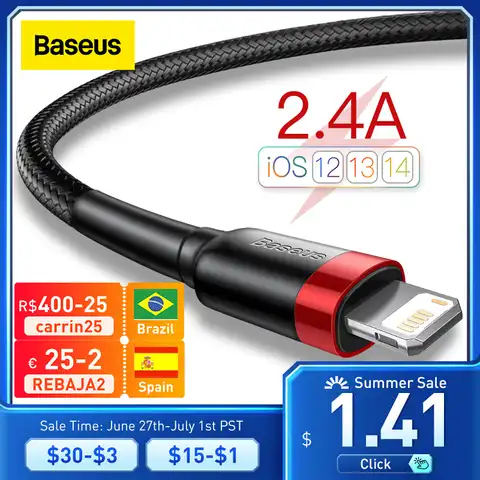 USB-кабель Baseus для iPhone 13, 12, 11 Pro Max, Xs, X, 8 Plus, кабель 2,4 А, кабель для быстрой зарядки для iPhone, зарядный кабель, USB-кабель для передачи данных