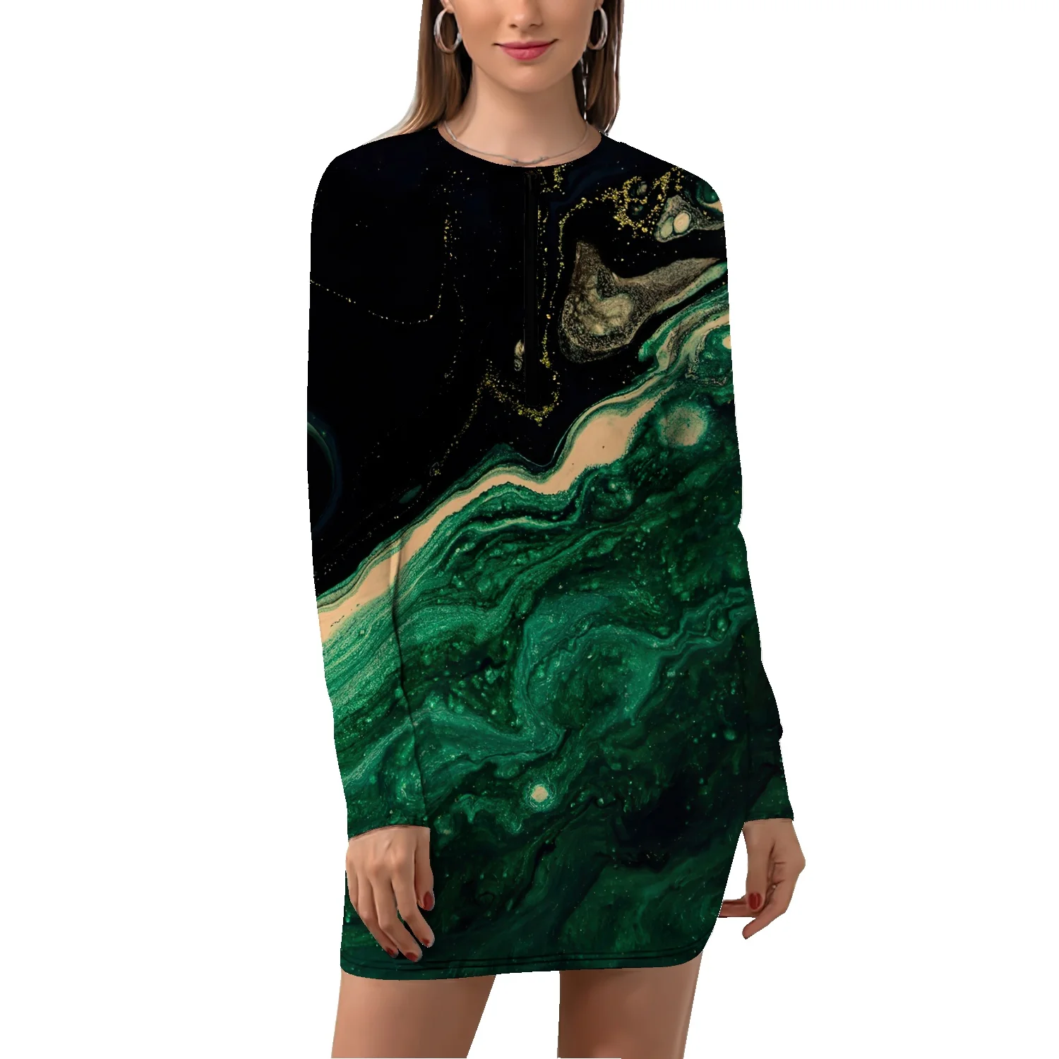 

Женское облегающее платье с V-образным вырезом, длинным рукавом и молнией