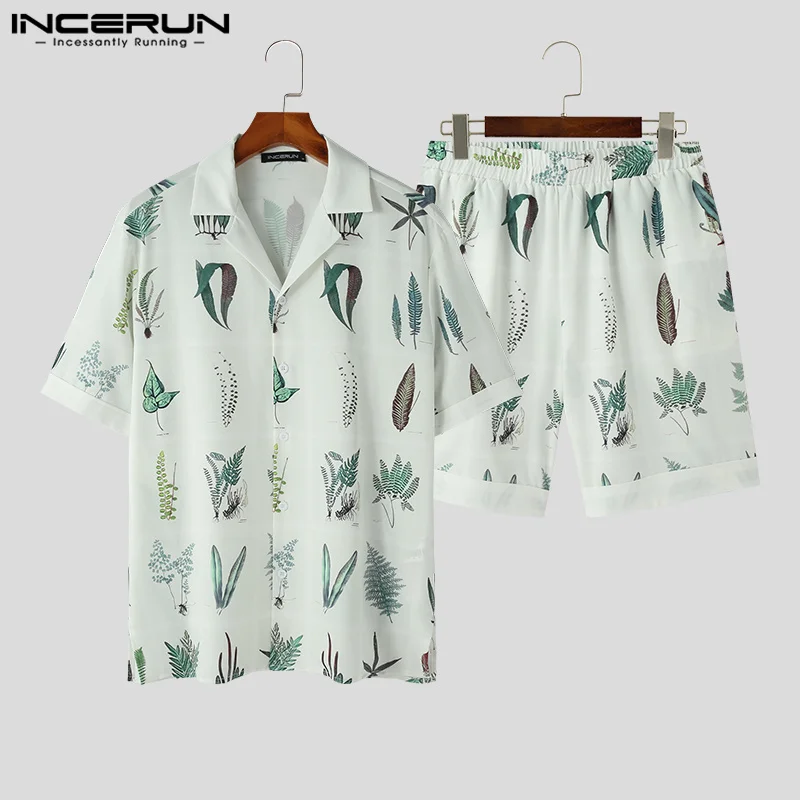 

INCERUN Men Sets Printing Summer Vacation Lapel Short Sleeve Shirt & Shorts 2PCS Streetwear 2023 Casual Men Hawaiian Suits S-5XL