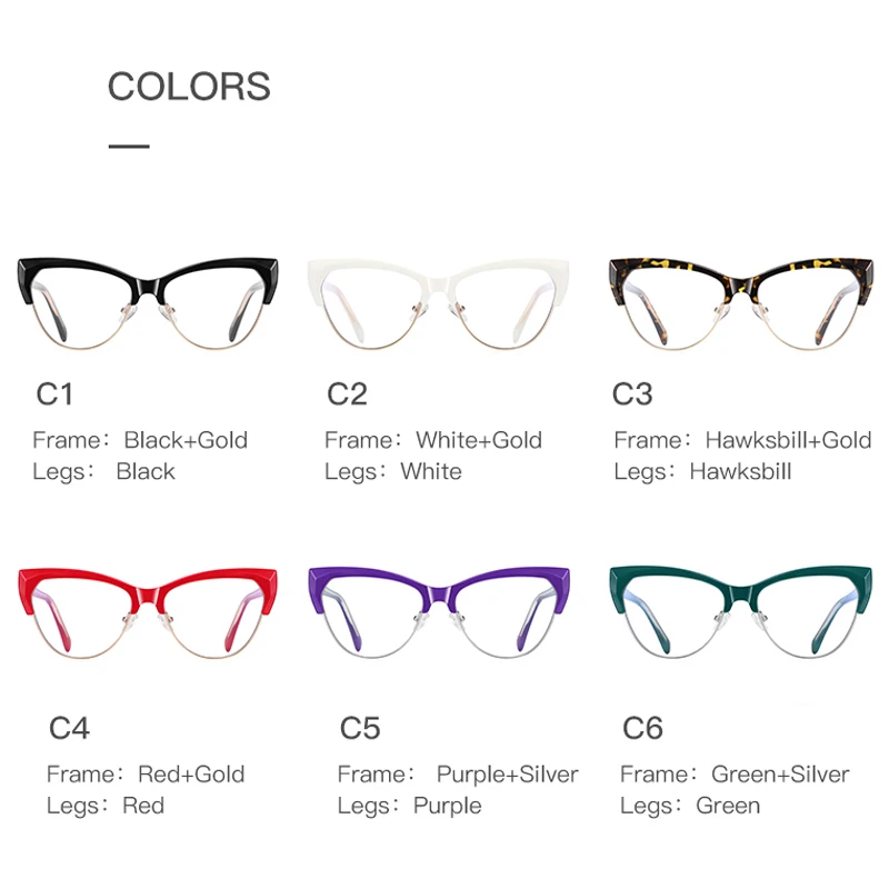 VCKA Cat Eyes Myopia Glasses Frames Fashion Women Anti Blue Light Optics Prescription Discoloration Eyewear -0.50 TO -10