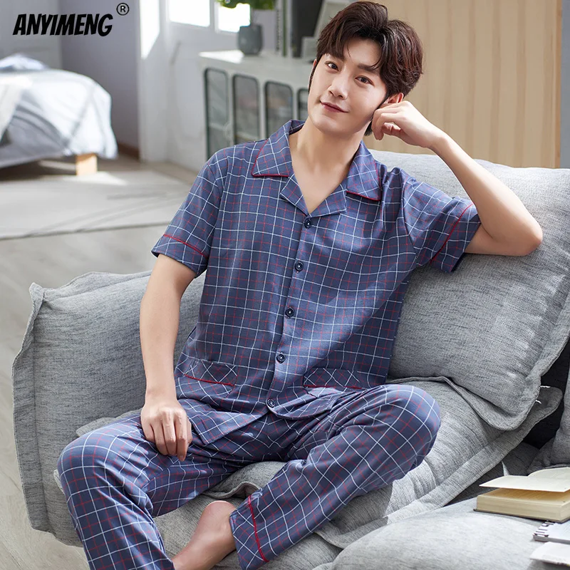 

Комплект пижамный Мужской Хлопковый, кардиган с простым принтом листьев, элегантная одежда для отдыха с воротником-шалью, 3xl