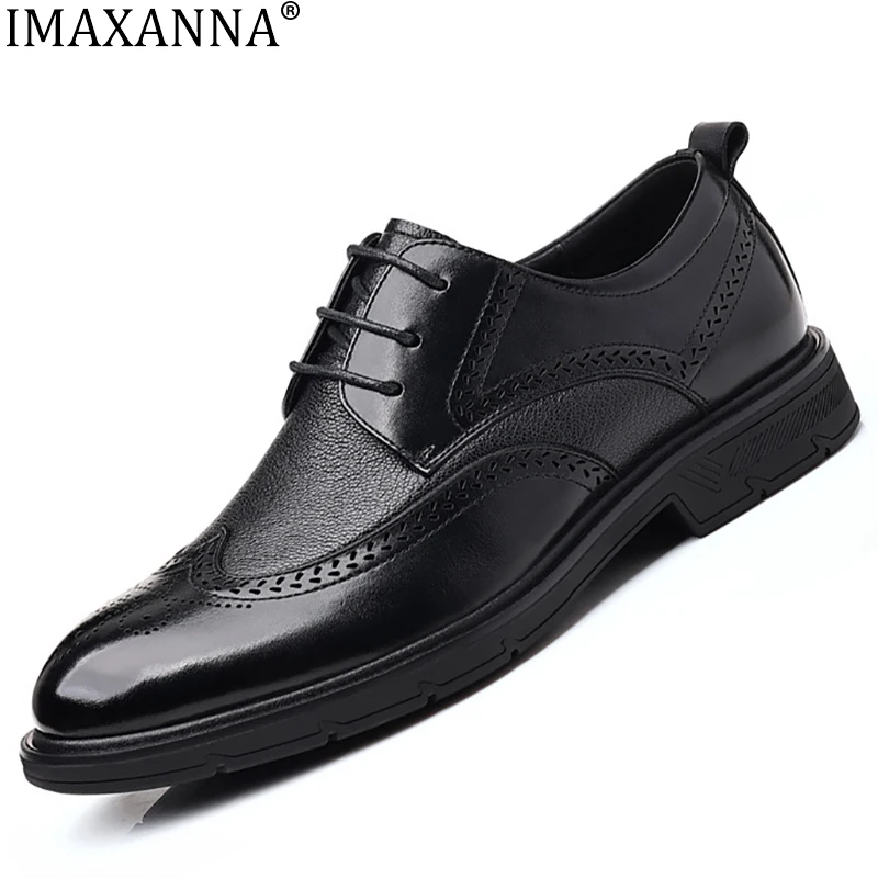 IMAXANNA Business Genuine Leather Leather Shoes Men Breathable Rubber Formal Dress Shoes Male Office Wedding Flats