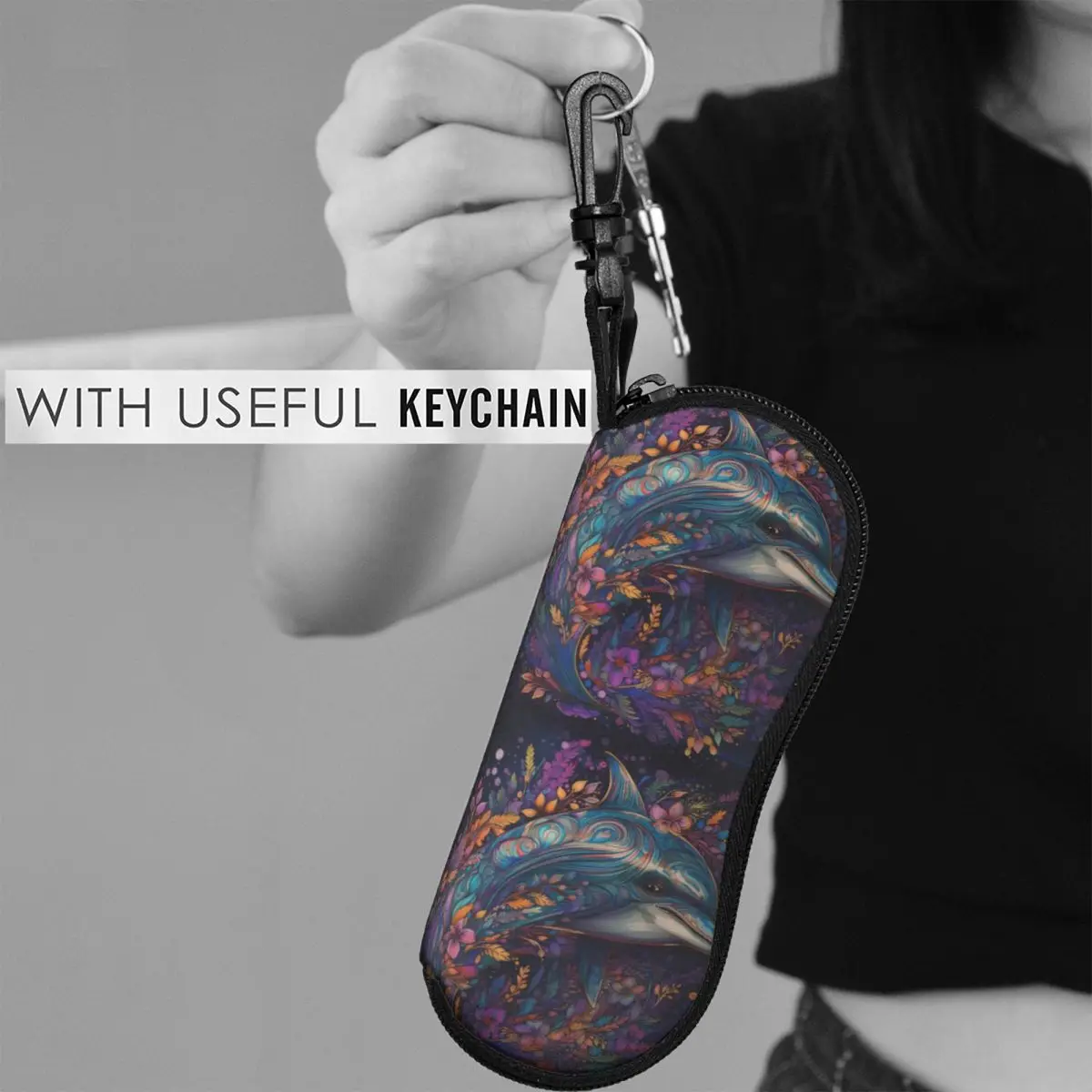 

Dolphin Vertical Glasses Case Neon Colorful Painting Convenient Pocket Sunglasses Pouch Male Female Zip Eyewear Accessory