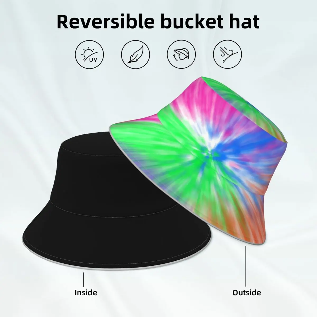 

Tie Dye Art Reflective Bucket Hat Colorful Print Double-sided Wear Summer Fisherman Hats Fun Unisex Sun Hat