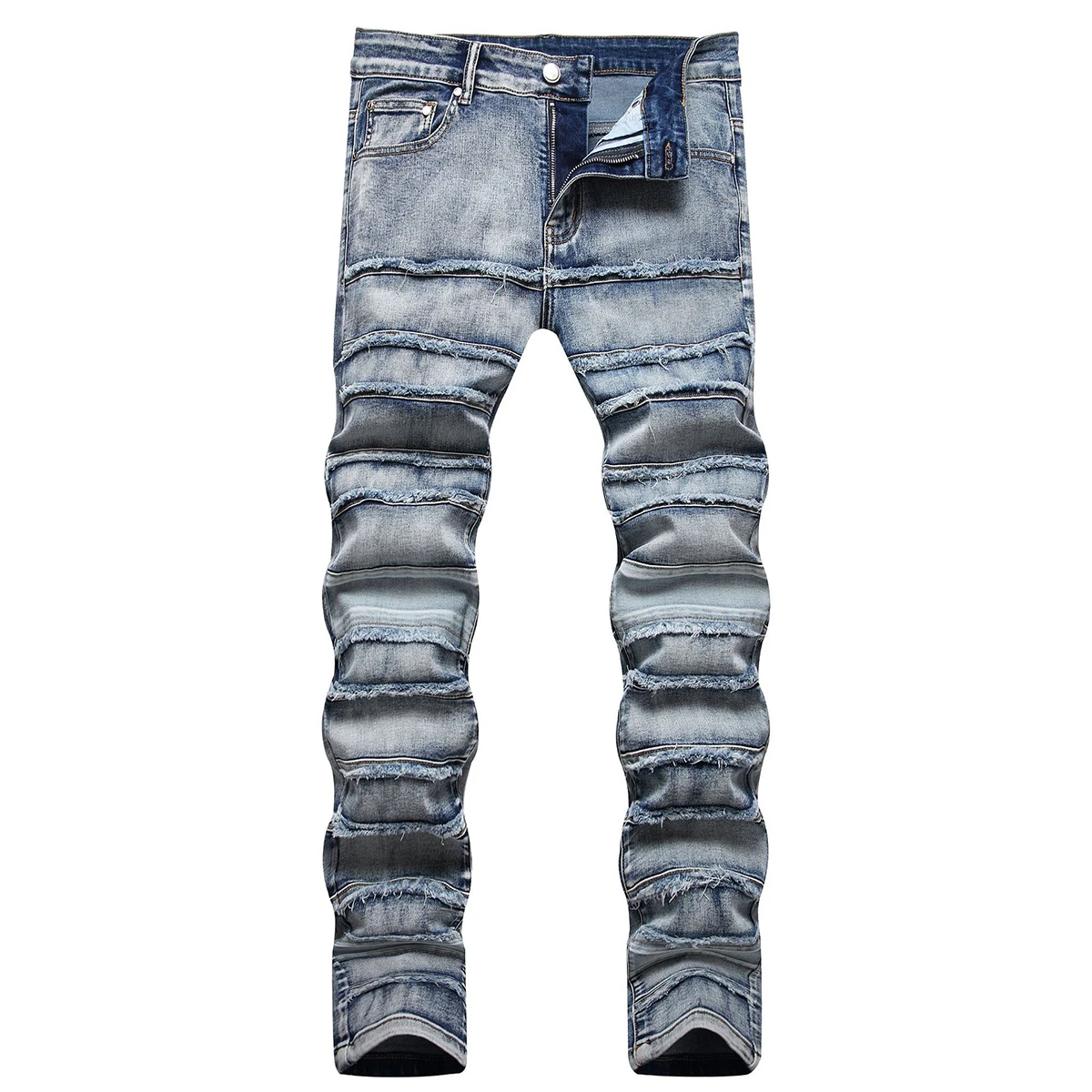 2022 New Hip Hop Style Fashion Men's Jeans Classic Blue Nostalgic Patchwork Slim Pants Casual Party Premium Pantalones De Hombre