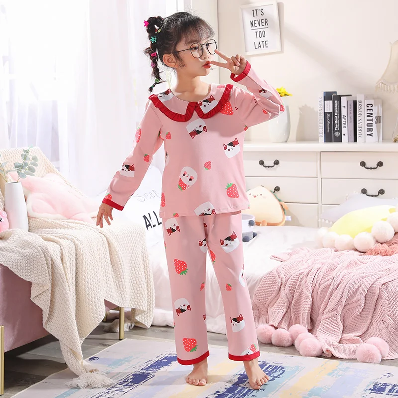 

3-14 Year Wear BIG Girl Spring Autumn Long Sleeve Cute Pajamas Sets Soft Girl Sleepwear Set Kid Home Wear Student Girl Gifts