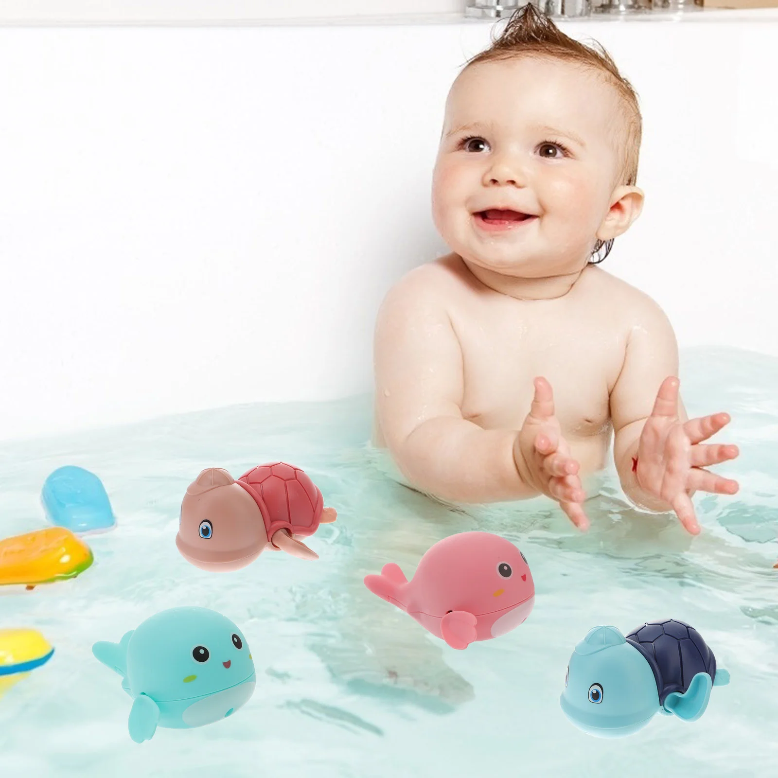 

6pcs Cartoon Clockwork Toys Baby Shower Playthings Animal Bathtub Toys