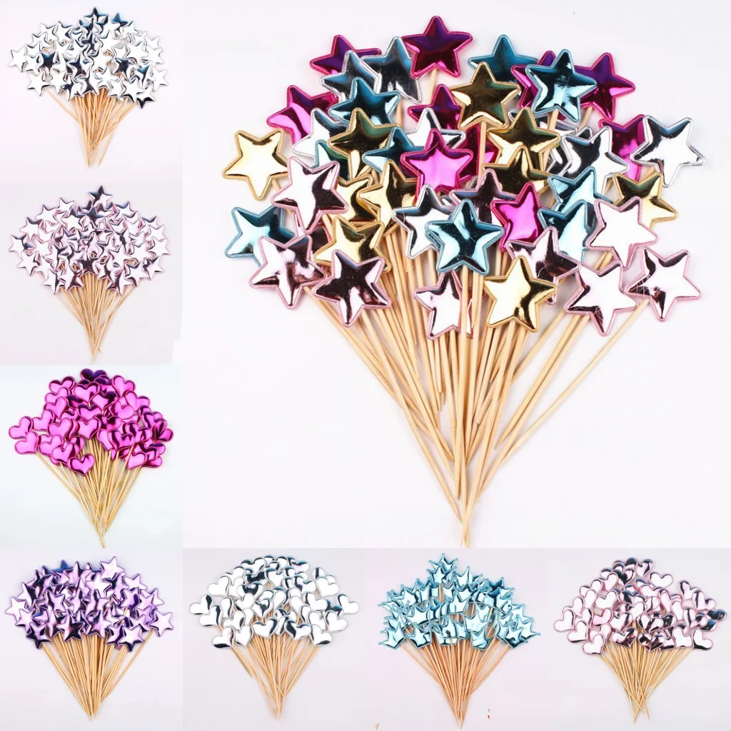 

50pcs Colorful Cake Topper Crown Star Heart Happy Birthday Party Cake Decor Supplies Baby Shower Decoration Wedding Party