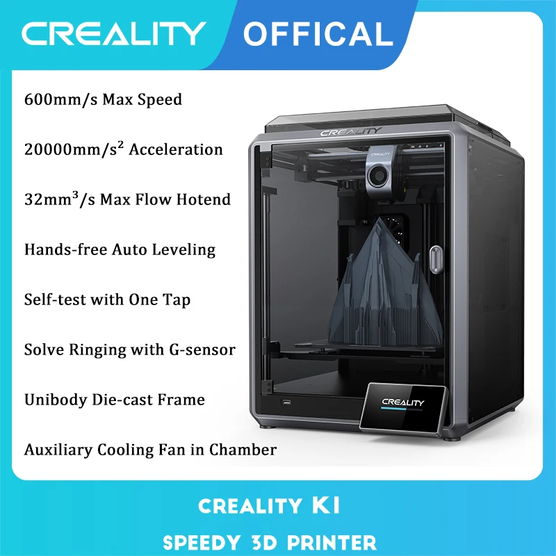 Creality K1 Speedy 3D Printer 600mm/s High Speed Printing Auto Leveling Dual-gear direct drive extruder 32mm³/s Max Flow Hotend