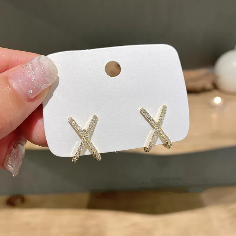 

New Sweet Female Party Earrings For Women Gifts Fashion Student Jewelry Korean Cute Rhinestone Cross Drop Earrings For Girls