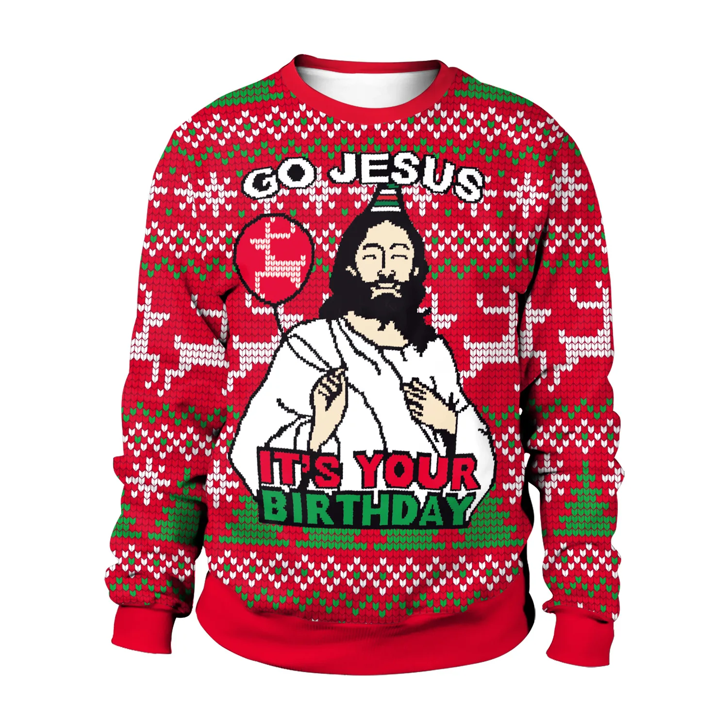 

Go Jesus It's Your Birthday Ugly Christmas Sweater Pullover Tacky Xmas Jumper Tops 3D Reindeer Printed Holiday Party Sweatshirt