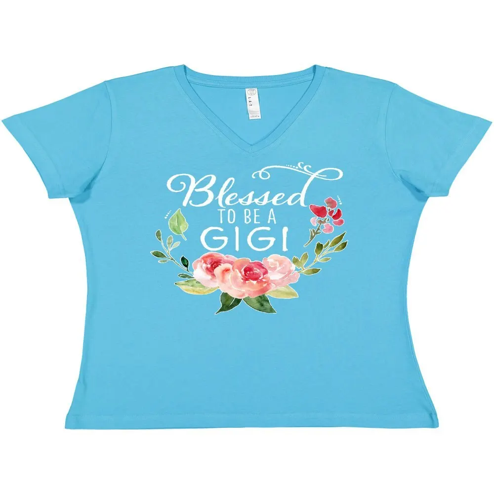 

Blessed to Be a Gigi with Pink Flowers Women`s V-Neck T-Shirt