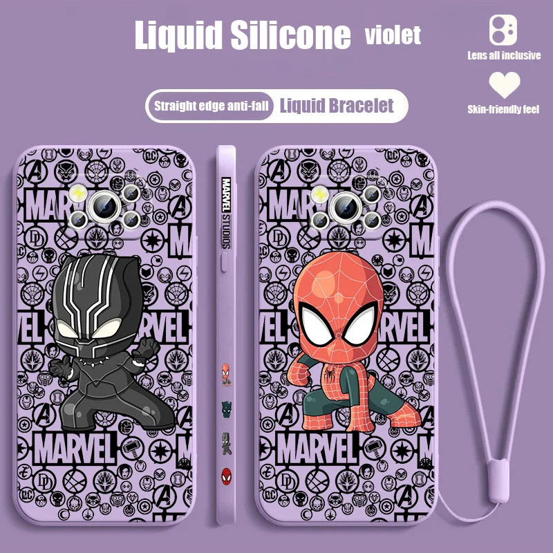 

Marvel Black Panther For POCO C55 C50 C40 M5S M4 M3 F4 F3 X5 X4 X3 X2 NFC GT Pro Liquid Left Rope Lanyard Phone Case