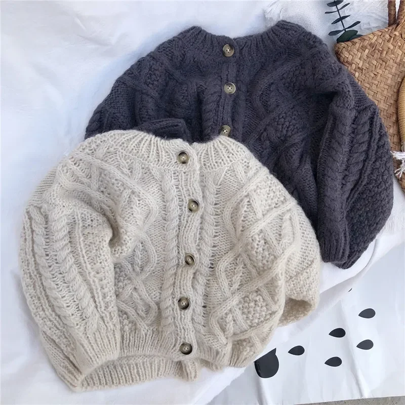 

Boys And Girls Spring And Autumn Sweater Baby Kids Knit Cardigan Sweater Clothes Korean StyleTwist Shape Girls Clothing
